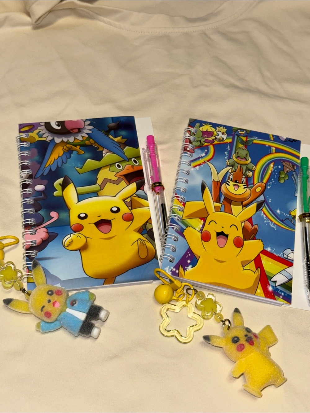 New 2 Pokémon Pikachu Spiral Notepads + Keychain Charms
